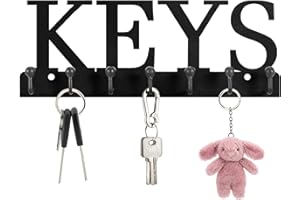 HLWDFLZ Key Holder for Wall - Wall Mounted Key Hangers with 7 Key Hooks, Wall Decorative Organizer Rack for Entryway Mudroom Front Door Kitchen Hallway Office 10 X 4 inches (Black Keys)