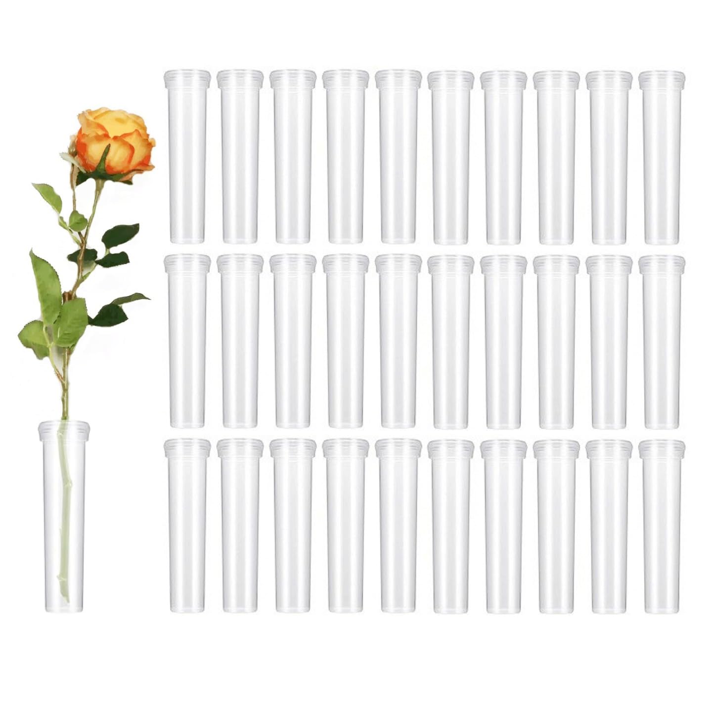 JZK 30x Reusable Plastic Flower Water Tubes with Cap, Floral Water Tubes for Flower Arrangements, Keeping Plants Flower Fresh, Flower Test Tubes for Flower Arranging