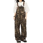 utcoco Women 2025 Fahsion Leopard Denim Bib Overalls Adjustable Straps Wide Leg Jeans Jumpsuits Rompers with Pockets