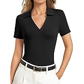 GKBK Women Slim Fit Ribbed Knit Collared Polo Shirt V-Neck Short Sleeve Business Casual Office Work Golf Top Summer 2026