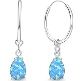 Blue Hoop Opal Earrings in 925 Sterling Silver - 30mm Length with 7x10mm Teardrop Gemstone- Blue Opal Earrings for Women Sterling Silver - Perfect for Gifting and Everyday Wear