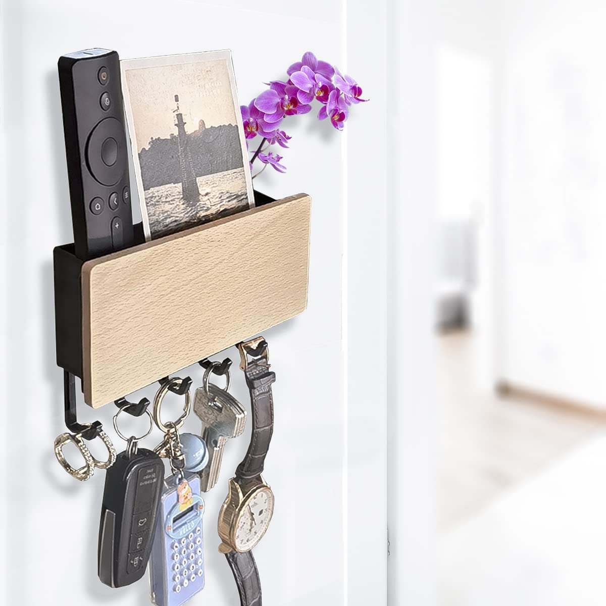 Echehi 5 Hooks Key Holder, Easy to Install Wall Mounted Key Hooks, Small Coat Rack, Letter Rack, Suitable for Entry Areas and Behind Doors. Black