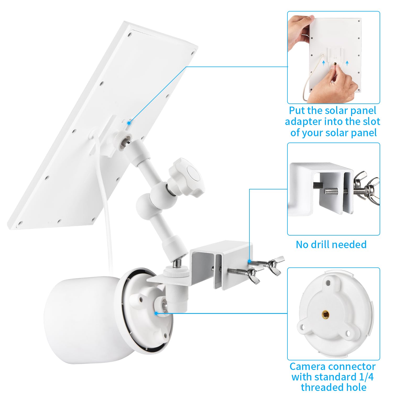 wochel 2-in-1 Gutter Mount for Google Nest Cam Outdoor (Battery) Camera and Solar Panel, 360° Adjustable Mounting Bracket for Solar Panel, Perfect View Angle and Easy to Install