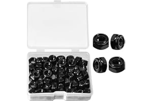 LEONTOOL 50Pcs M5 x 0.8mm Locknuts, Metric Self-Lock Nylon Inserted Hex Lock Nuts Black Zinc Plated 304 Stainless Steel Self 