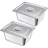 VEVOR 2 Pack Stainless Steam Hotel Pans, 1/2 Size Table Steam Pans With Lids, 6 Inch Deep, Anti Jam Restaurant Supplies Reusable Catering Storage for Home, Party, Restaurant, Hotel, Buffet