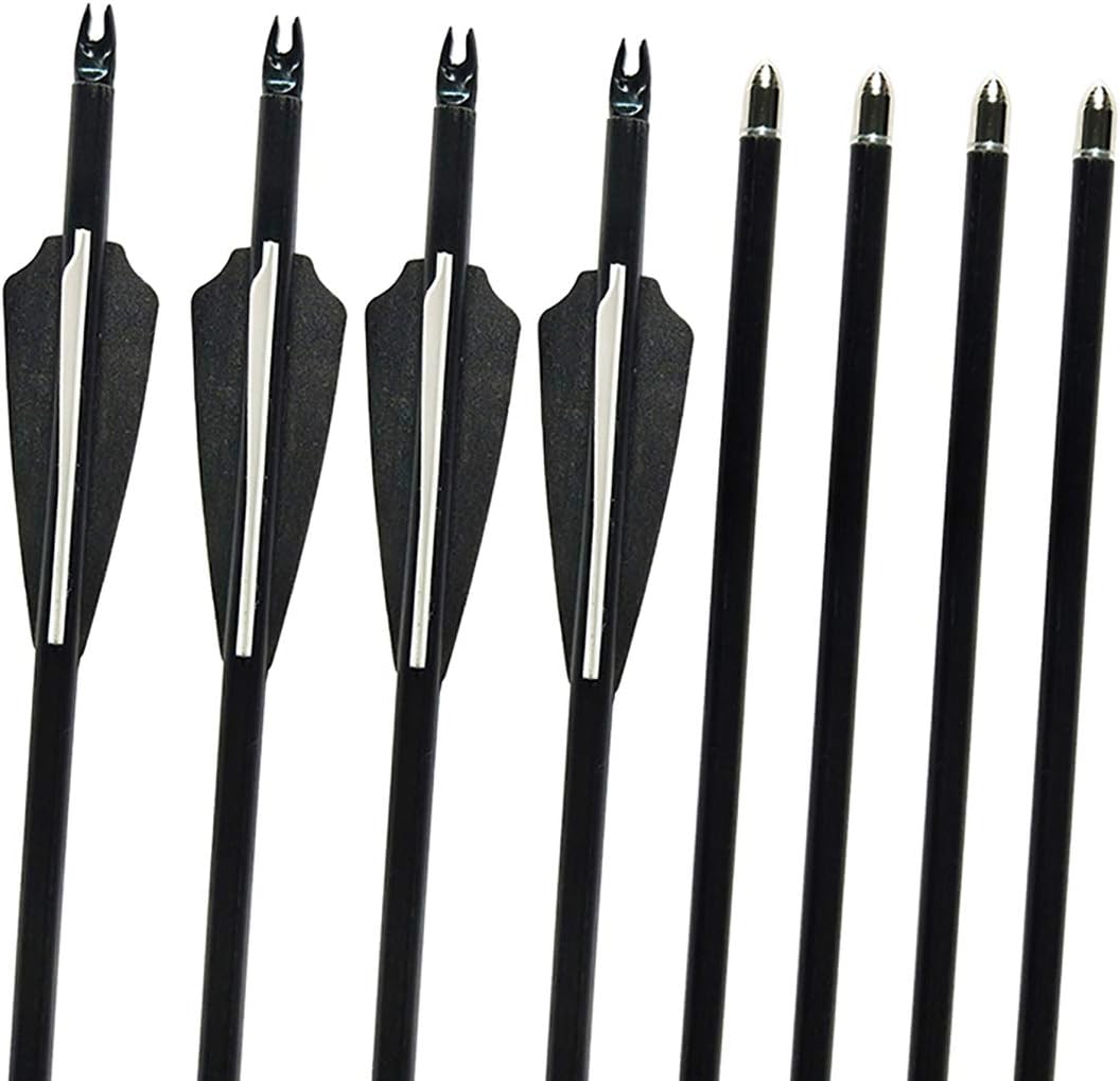 HRCHCG Fiberglass Arrow 8mm Practice Arrow Shooting Arrows 79CM Length Spine 600 with 3 inch Rubber Arrow Fletches (Pack of 12)