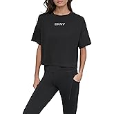 DKNY womens Short Sleeve Rhinestone Logo Relaxed Cropped Tee
