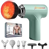 JOYSUWERUN Massage Gun with Heat – Amazing Power! Deep Tissue Percussion Massager, Handheld Mini Muscle Gun, 7 Massage Heads, Quiet & Portable