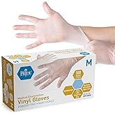 MED PRIDE Medical Vinyl Examination Gloves (Medium, 100-Count) Latex & Rubber Free, Ultra-Strong, Clear Disposable Powder-Fre