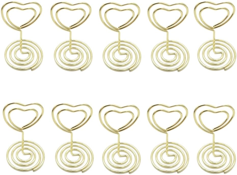 JANOU Mini Heart Shape Place Card Memo Holder Picture Stand Note Clip for Wedding Party Decoration Pack 10pcs (Gold)