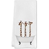Cilrii Funny Giraffe Bathroom Towels - Giraffe Decorative Waffle Weave Hand Towels,Funny Bathroom Decor(16 X 24 Inches)