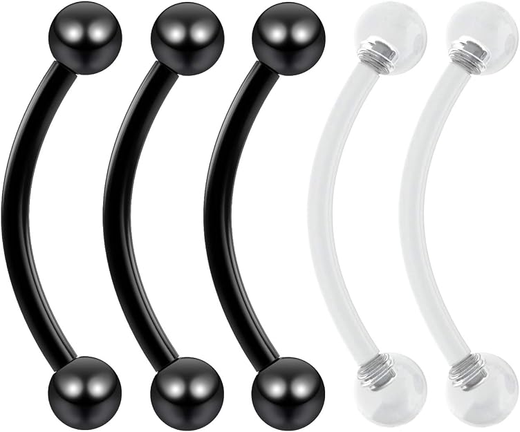 3pc 16g Curved Barbell Black Vertical Labret Lip Eyebrow