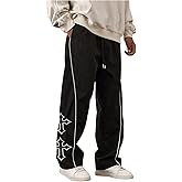 SHENHE Men's Casual Cross Print Loose Pants Straight Leg Drawstring Baggy Pant Trousers