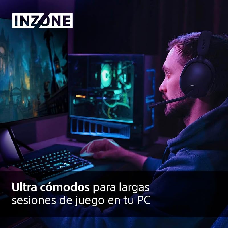 Sony inzone h5 - fone de ouvido para jogos sem fio, som espacial 360 para jogos, assento confortável, bateria de 28 horas, baixa latência, microfone compatível com ai, pc e ps5, colorido
