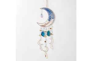 PRETTY JOLLY Agate Gemstone Dream Catcher 7 Chakra Tree of Life Dream Catcher with Crystal Stones Handmade Dreamcatcher Wall Decor for Adults Boys Girls,Bedroom,Wedding,Garden,Bless Gift(Blue Moon with Pendant)