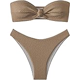 SHENHE Women's Strapless Tie Front 2 Piece Swimsuits Sexy Thong Bandeau Bikini Set