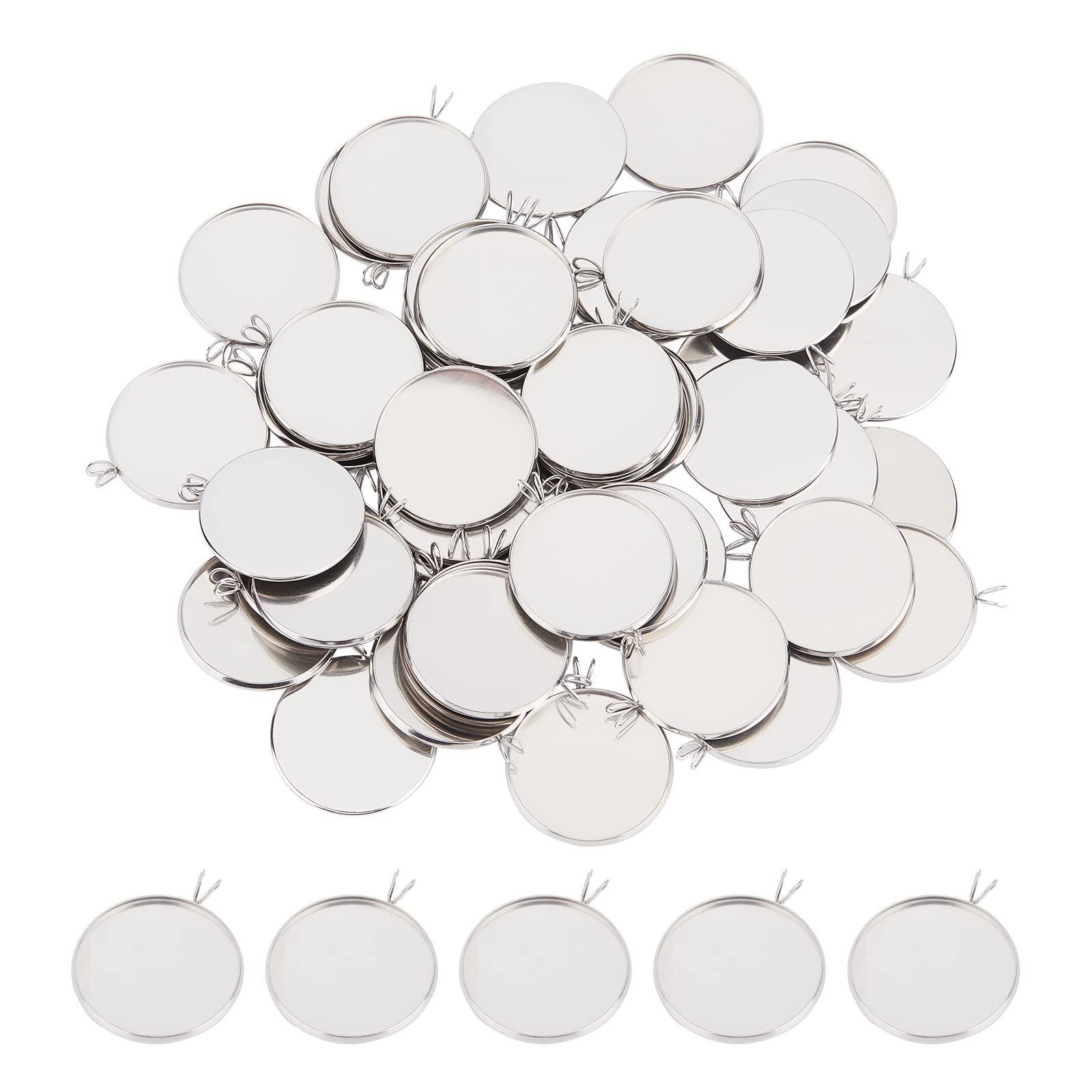 UNICRAFTALE 50pcs 25mm Tray Stainless Steel Cabochon Settings Pendant Flat Round Pendant Blanks Trays Bezel Settings for Cameo Pendants Photo Jewelry Necklace and Crafts