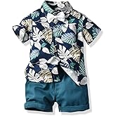 JunNeng Toddler Baby Boy Shorts Sets Hawaiian Outfits,Tropical Floral Short Sleeve Shirt +Elastic Shorts Vacation Clothes