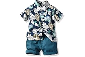 JunNeng Toddler Baby Boy Shorts Sets Hawaiian Outfits,Tropical Floral Short Sleeve Shirt +Elastic Shorts Vacation Clothes