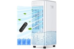 BALKO Evaporative Air Cooler, 3-IN-1 Swamp Cooler, 2 Modes and 3 Speeds, 25-INCH Windowless Air Conditioner w/Remote, Smart Timer, 3 Ice Pack, 70° Oscillation, Portable Air Conditioners for Room Home