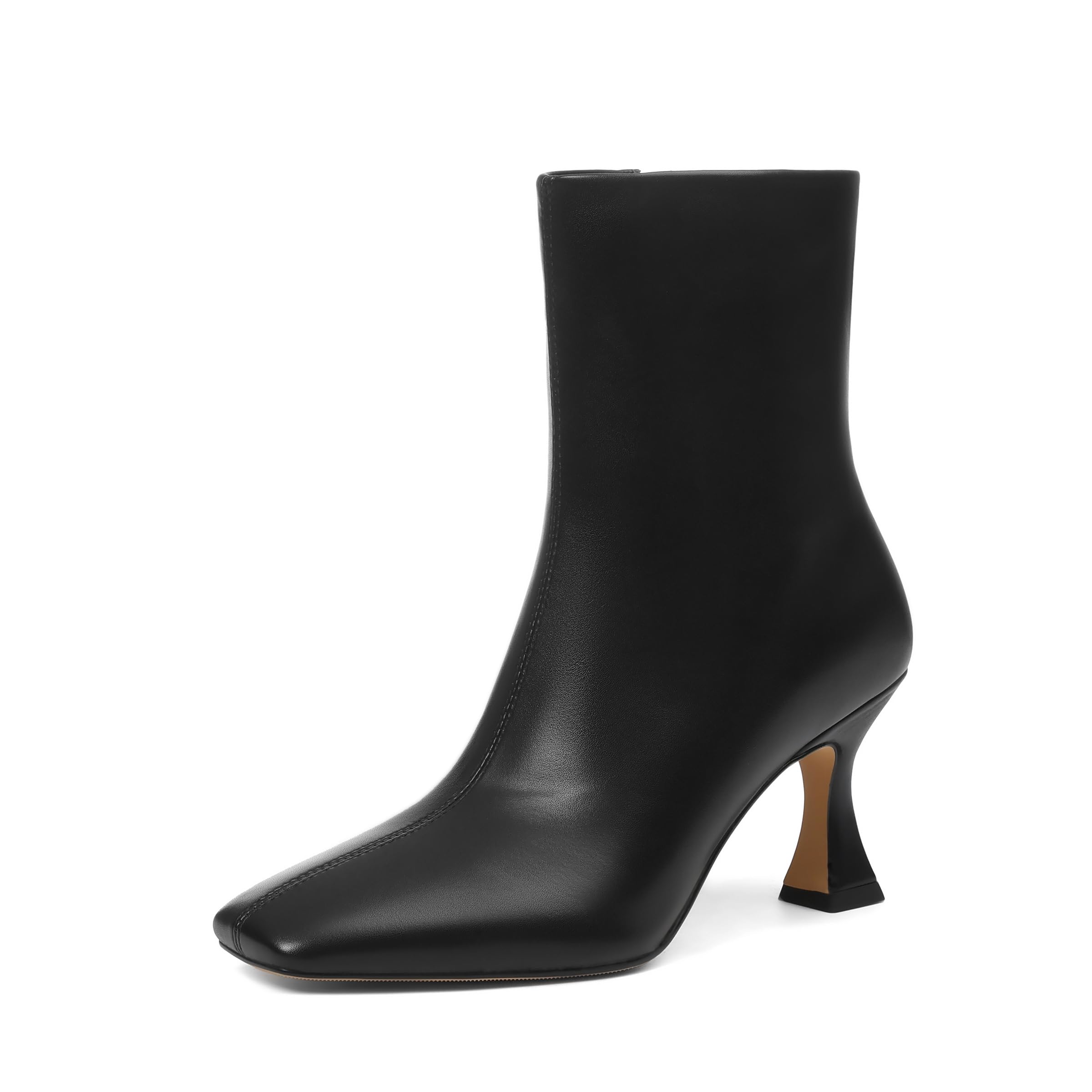Photo 1 of VOMIRA Ankle Boots for Women Square Toe Kitten Heel Boots with Zipper Short Leather Black Heel Boots Fall Winter Ankle Booties Shoes