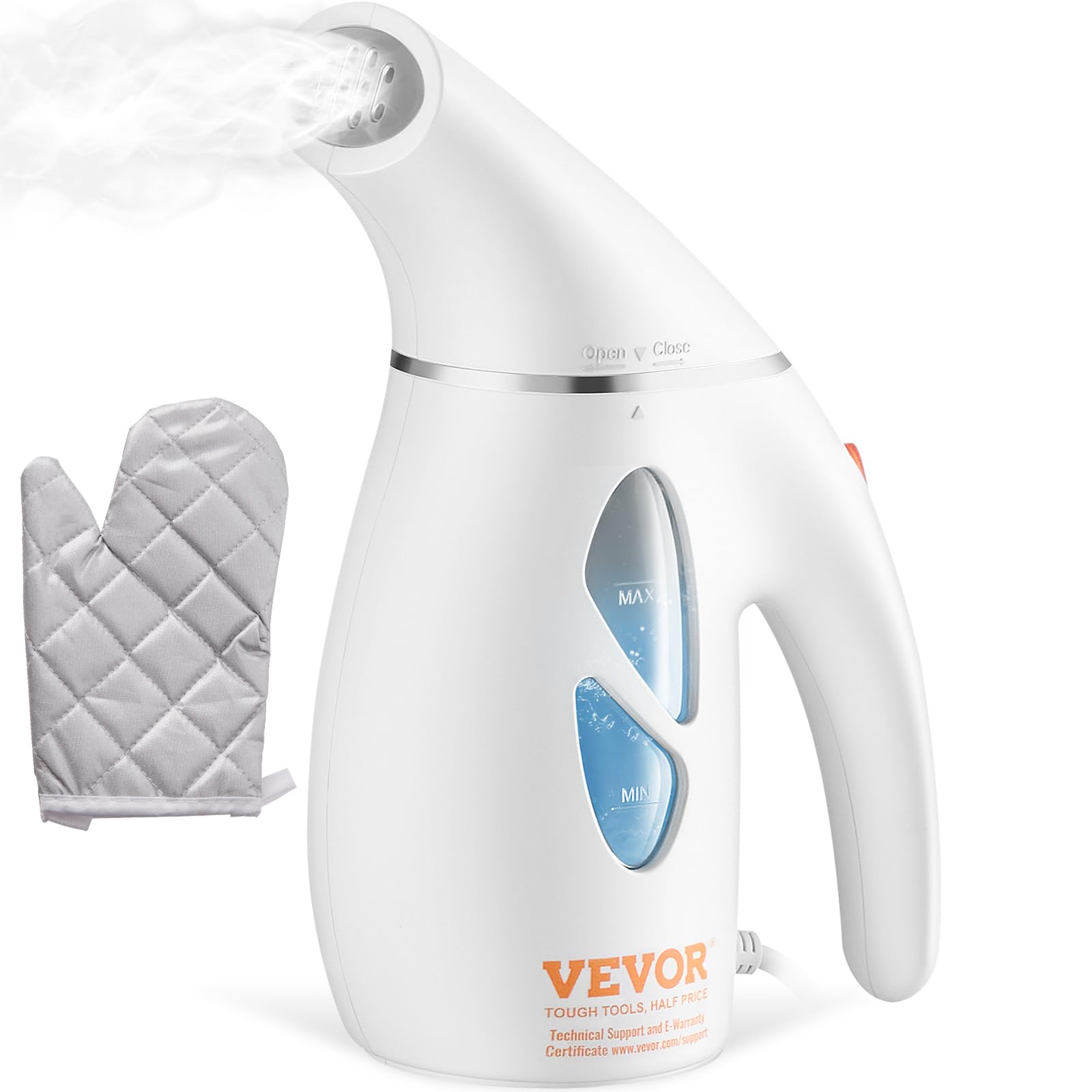 VEVOR Portable Handheld Fabric Steamer, 900W Quick Heat Steamer for Clothes, Wrinkle Remover Clothing Iron Intelligent Controller & Auto-Off & Large Detachable Water Tank, With Gloves, 240ml