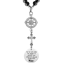 Breloques Ange Gardien Pour Rétroviseur – Lot De 2, Croix Et Perles, 19,4 Cm | Décoration Voiture, Porte-clés