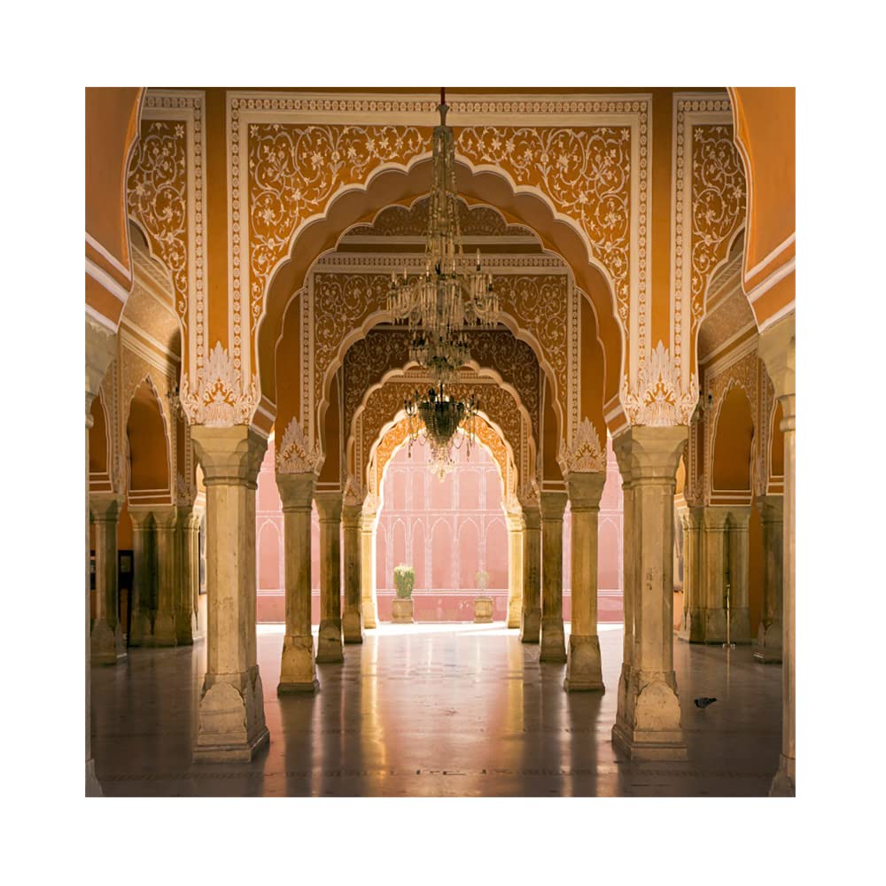 Aoihrraan 3x3m Islamic Palace Backdrop Vintage Mural Wall Chandelier Ramadan Traditional Building Photography Background Arabic Cultural Relics Scenic Spot Travel Portrait Photo Studio Props