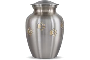 Best Friend Services Pet Urn - Ottillie Paws Legacy Memorial Pet Cremation Urns for Dogs and Cats Ashes Hand Carved Brass Memory Keepsake Urn (Pewter, Horizontal, Brass, Small)