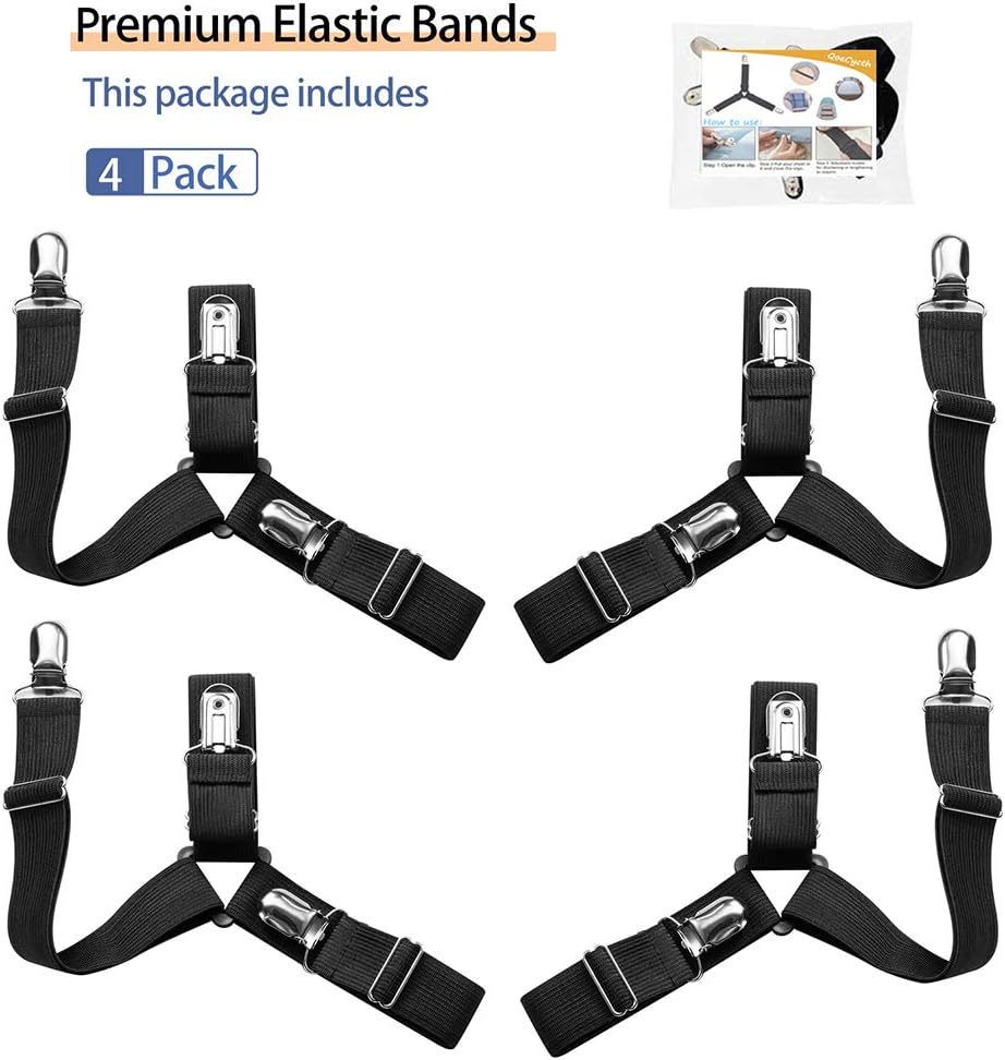 QoeCycth Bed Sheet Holder Straps, 4Pcs Adjustable Triangle Mattress Corner Clips, Elastic Fitted Bed Sheet Fastener Suspenders Grippers Heavy Duty for All Bed Sheets, Mattress Covers, Sofa Cushion: Home & Kitchen