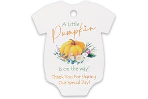 Summer-Ray 50pcs A Little Pumpkin is on The Way Baby Shower Thank You for Sharing Our Special Day Gift Tags (White Card with 