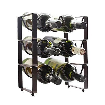 INDIAN DECOR 402240 Black 3 Tier Stackable Wine Rack, Countertop Cabinet Wine Holder Storage Stand - Hold 6 Bottles, Metal