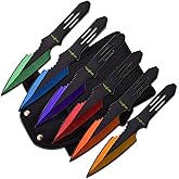 Perfect Point Throwing Knife Set Set of 6 Throwers, Black Stainless Steel Blades and Handles with Assorted Colored Grinding L