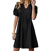 LUOFEN Summer Dresses for Women 2025 Shift Dress V Neck Puff Short Sleeve T Shirt Dress Women's Casual Dresses Sundress