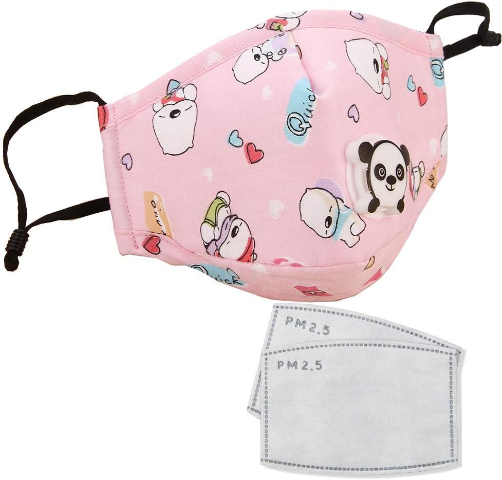 Julymoda Kids PM2.5 Cotton Mouth Mask with Breath Valve Filter Children Boy Girl Anti-Dust Activated Carbon Filter Respirator 2Pcs Filter Papers Pink