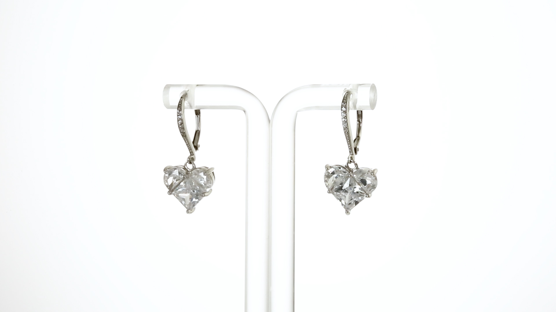 Orecchini A Leva Con Cuore In Zirconi Cubici 4Ct AAA, Argento 925 Placcato Rodio, Regalo Romantico Per San Valentino E Anniversario