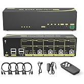 eKL HDMI KVM Switch 4 in 2 Out Dual Monitor Extended Display 4K@60Hz 4:4:4 with Audio and USB 2.0 Hub Sharing PC Monitor Keyboard Mouse Switcher