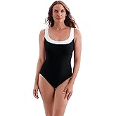 Longitude by Mimi Flamingo Women's Plus Swimwear Texture Luxe X-Back Tank One Piece Swimsuit, Black/White, 24