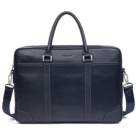 BOSTANTEN Leather Briefcase Messenger Business Bags Laptop Handbag Blue