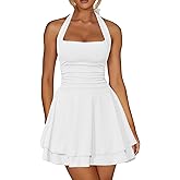 Kaximil Women's Sexy Halter Ruffle Hem Mini Dress Ruched Waist Corset Short Party Dresses