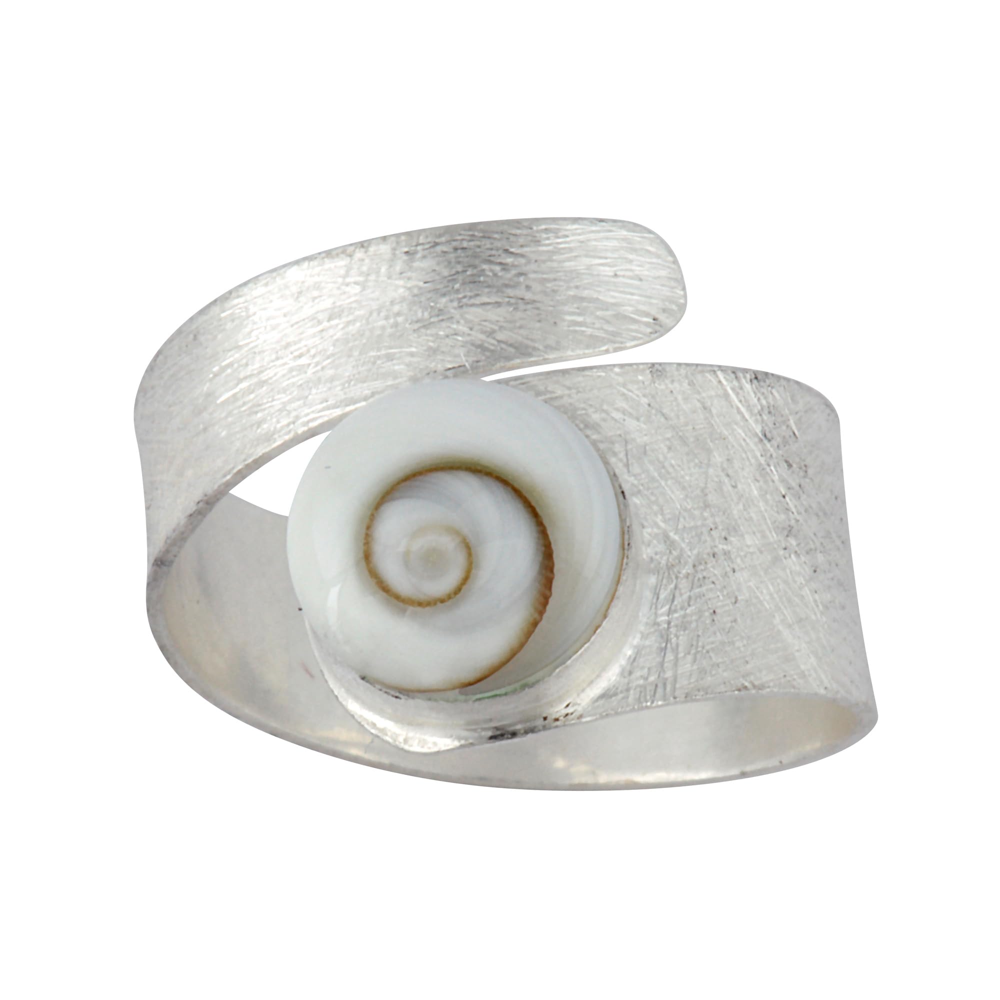Silverly Shiva Eye Shell Adjustable Rings for Women - 925 Sterling Silver Rings - Satin Finish Solid Silver Ring With Gemstone - Spiral Swirl Wrap Birthstone Adjustable Design