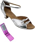 Very Fine Ballroom Latin Tango Salsa Dance Shoes for Women C1620 1.2 Inch Heel + Foldable Brush Bundle