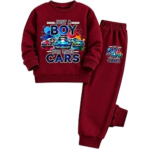 FtcoDcik Boy's 2-Piece Outfit Long Sleeve Solid Car Pattern Top and Sweatpants Fall Winter Clothing Set for 5-12 Years Kids