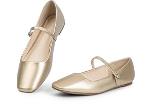 MUSSHOE Womens Ballet Mary Jane Flats Shoes Adjustable Strap Comfortable Square Closed Toe Versatile Chic Footwear with Latex Insole