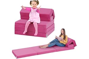 Kidirect Toddler Couches That Fold Out, 6-in-1 Kids Couch Bed Fold Out, Convertible Kids Lounge Chair for Playroom, Foldable Soft Play Toddler Climbing Toys Indoor and Foam Climbing Blocks(Pink)