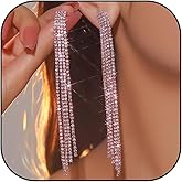 Long Dangle Earrings Rhinestone Earrings Silver Red Purple Orange Pink Black Earrings Sparkly Prom Dangling Chandelier Earrings Tassel Lightweight Ear Studs Crystal Statement Earrings