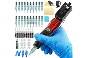 Neebol Wireless Tattoo Gun Kit, 1450mAh Battery with Ring Switch Design, Rotary Tattoo Pen, 20 Cartridge Needles, Complete Tattoo Gun Kit for Beginners and Professionals, Cordless Machine, Red