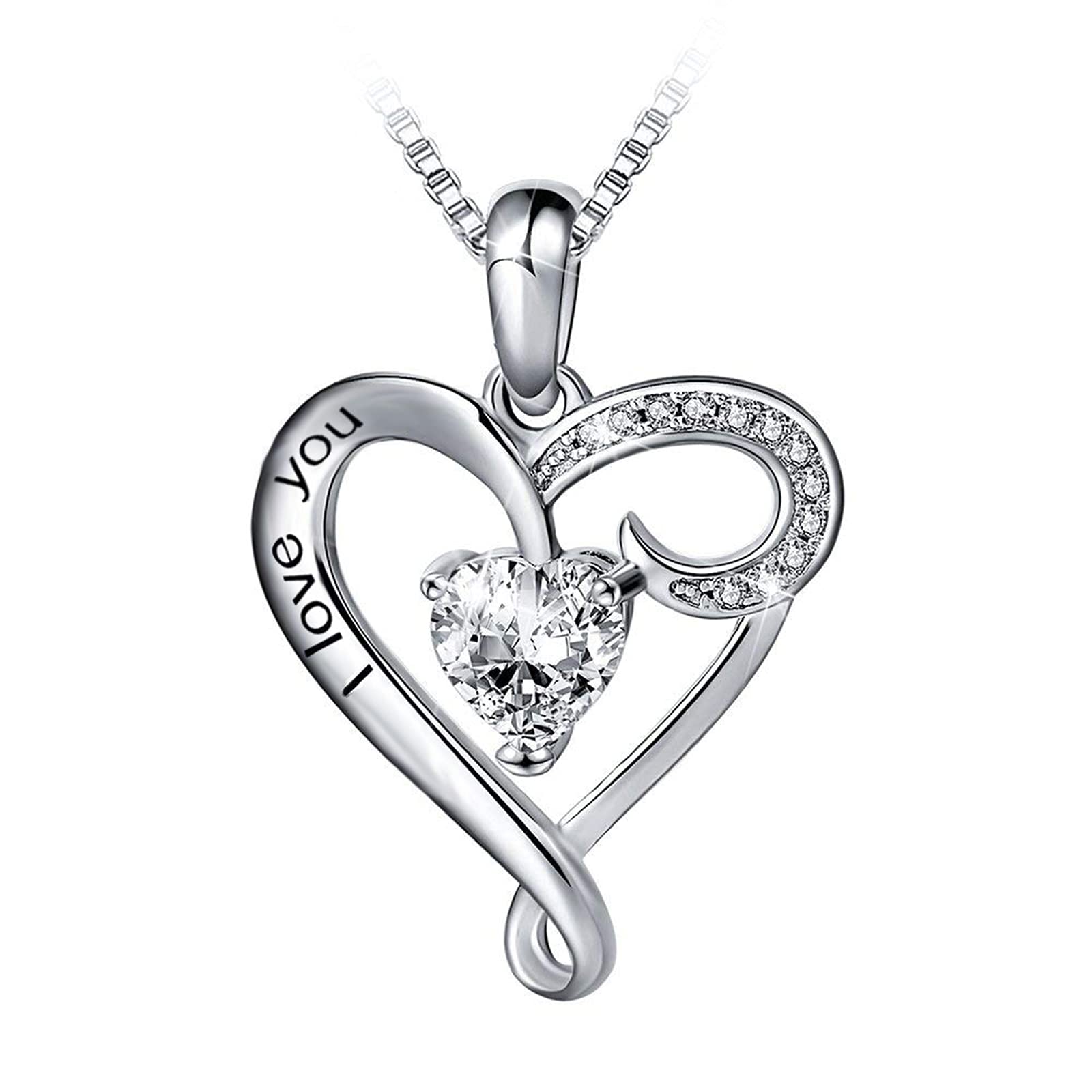 Shuxin Silver Necklace for Women, Silver Necklace Jewellery Gifts for Mum Wife Girlfriend Her, 925 Sterling Silver Love Heart Pendant & 45cm Chain, Gift for Christmas Valentines Birthday Mothers Day