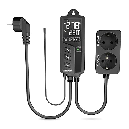 Elitech STC-1000Pro Digitaler Temperaturregler, Doppelrelais, 220 V, mit Sensor, schwarz ?1 Jahr Garantie?