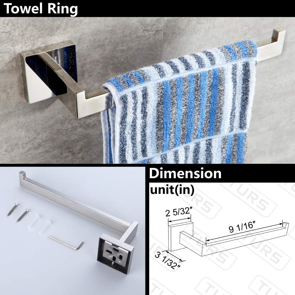 TURS Contemporary 4-Piece Bathroom Hardware Accessory Set Towel Bar Towel Robe Hook Toilet Paper Holder Hand Tower Holder, SUS 304 Stainless Steel Wall Mounted, Polished - - 